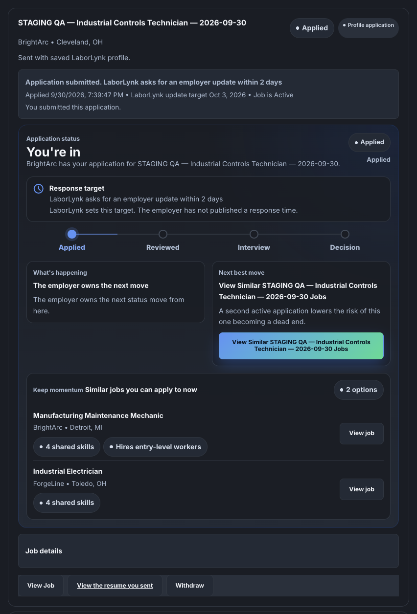 The Withdraw control on an application.