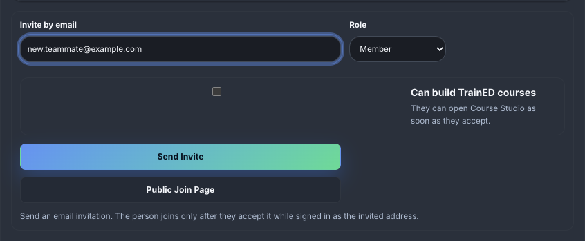 The Role select showing Member and Admin.