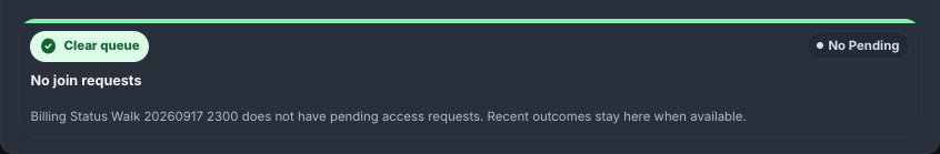 The Join Requests section with no requests waiting.
