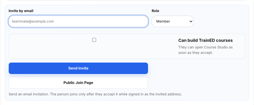 The Public Join Page button on the Team page.